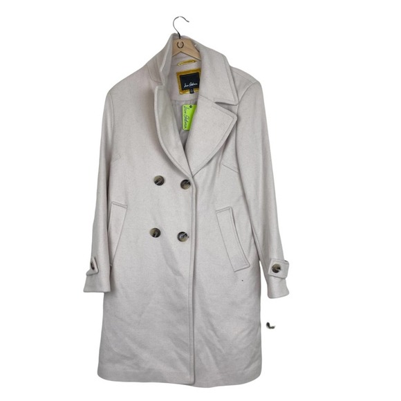 Sam Edelman Jackets & Blazers - Sam Edelman Natural Cream Double Breasted Wool Blend Twill Coat Womens Large